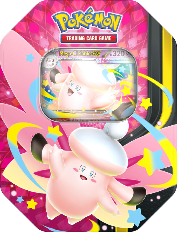 Pokémon Lata Megaluz Lunar · Mega-Clefable ex (4 sobres + carta promo holográfica) · gachapon coleccionable