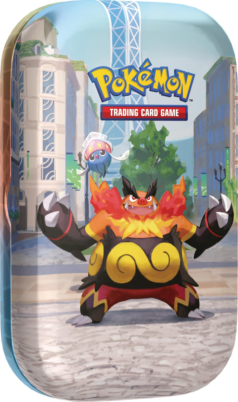 Pokémon Minilata Ciudad Luminalia · Emboar e Inkay (2 sobres + carta ilustrada + pegatina)