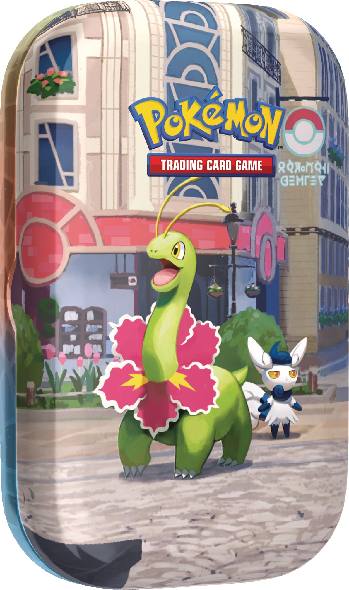 Pokémon Minilata Ciudad Luminalia · Meganium y Meowstic (2 sobres + carta ilustrada + pegatina)