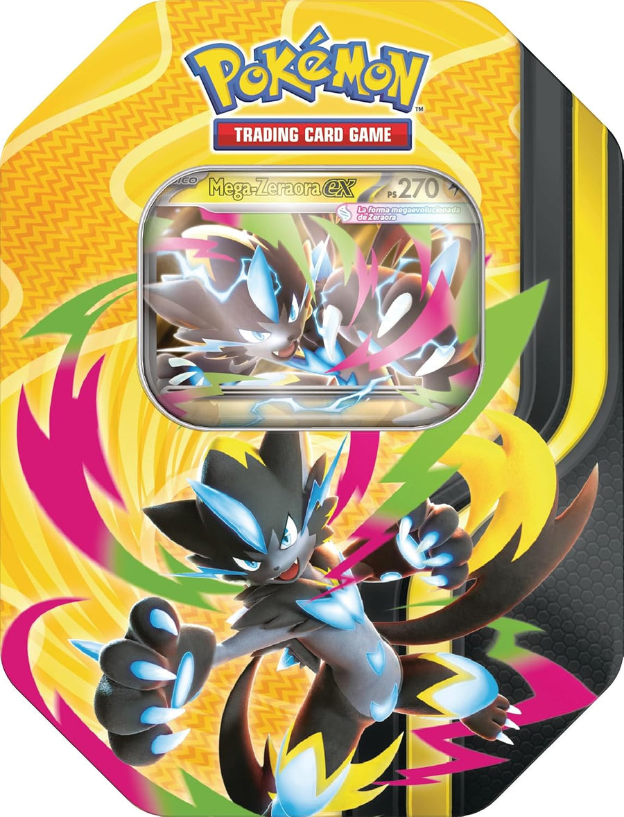 Pokémon Mega Power Tin · Mega Zeraora ex (4 booster packs + holo promo card)