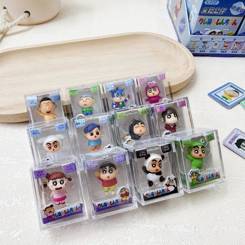 Caja sorpresa con 2 mini figuras coleccionables de Shin chan, anime kawaii japonés — Don Gachapón