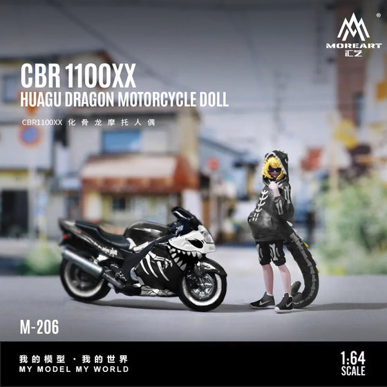 Figura de resina de chica motociclista Black Dragon BR1100XX — coche JDM a escala 1:64