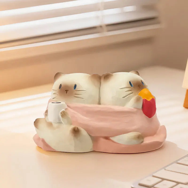 Figura coleccionable de gato siamés kawaii Awispofwarmth en caja sorpresa de estilo japonés — Don Gachapón