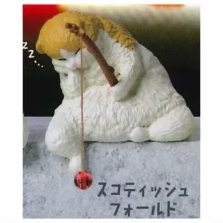 Figura gachapón de gato regordete pescando, coleccionable kawaii de estilo japonés — Don Gachapón